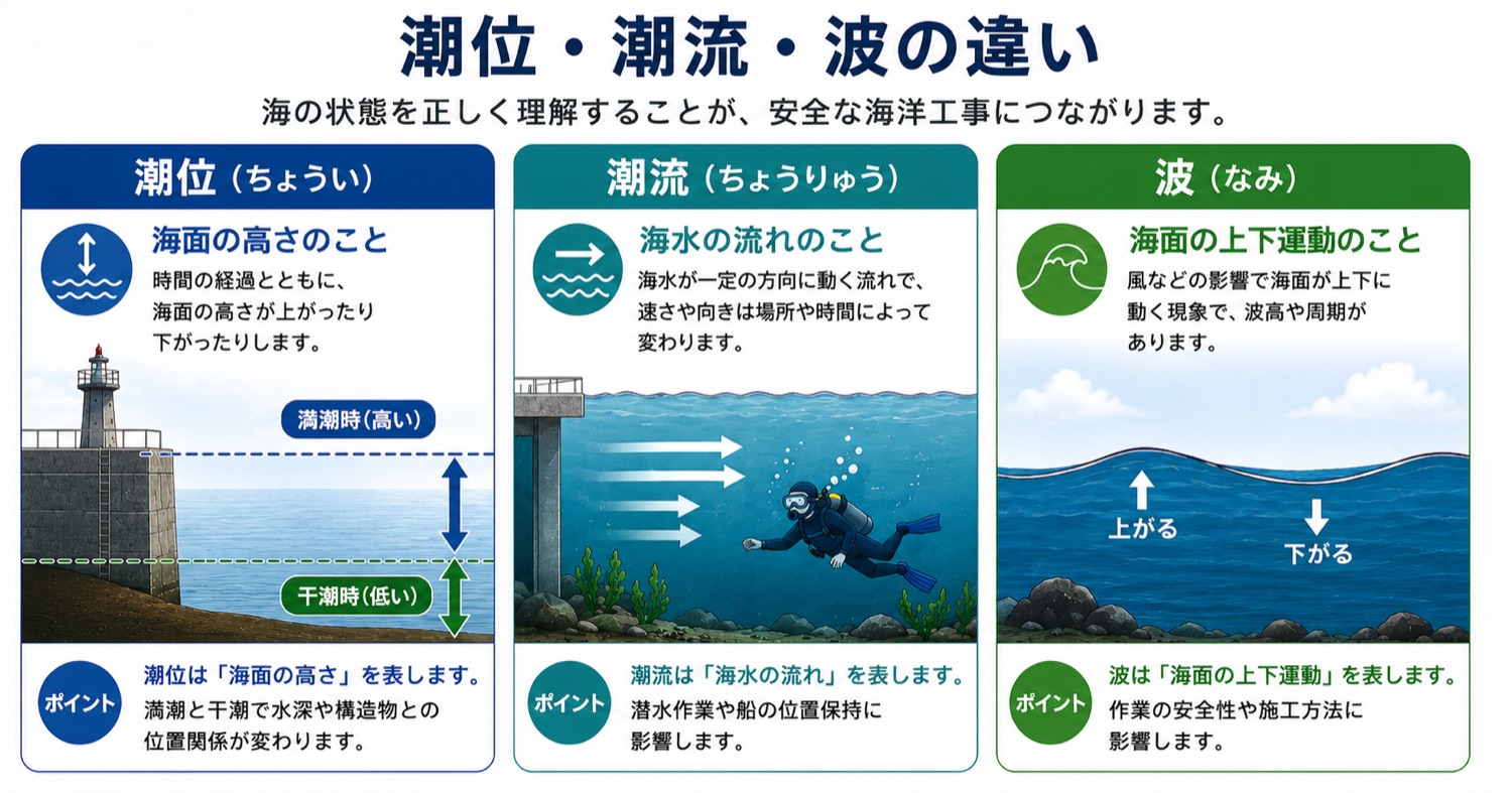 潮の満ち引きは海洋工事に影響する
