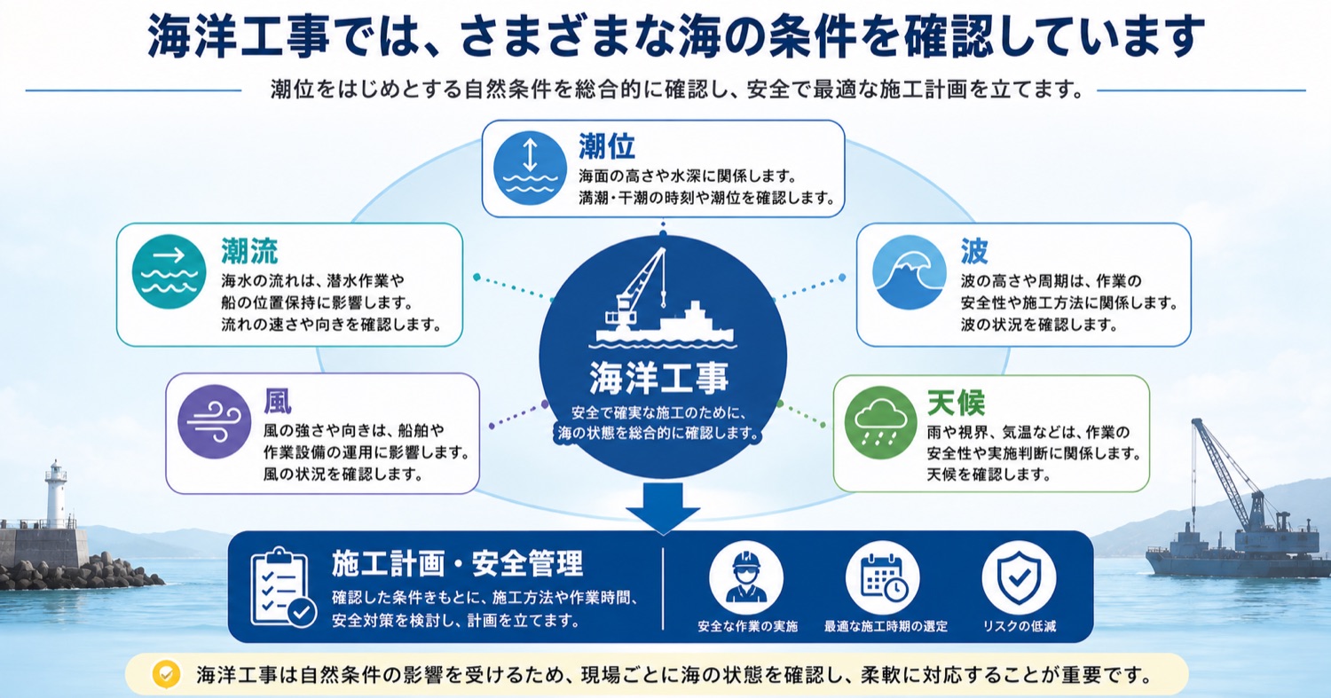 海洋工事では海の状態を確認して計画する