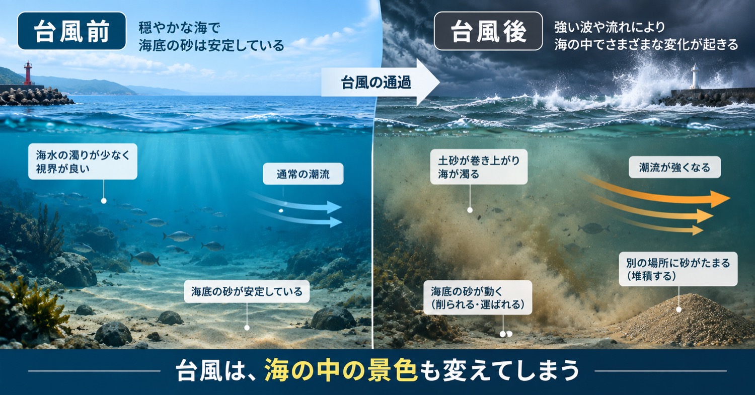 台風は、海の中の景色も変えてしまう