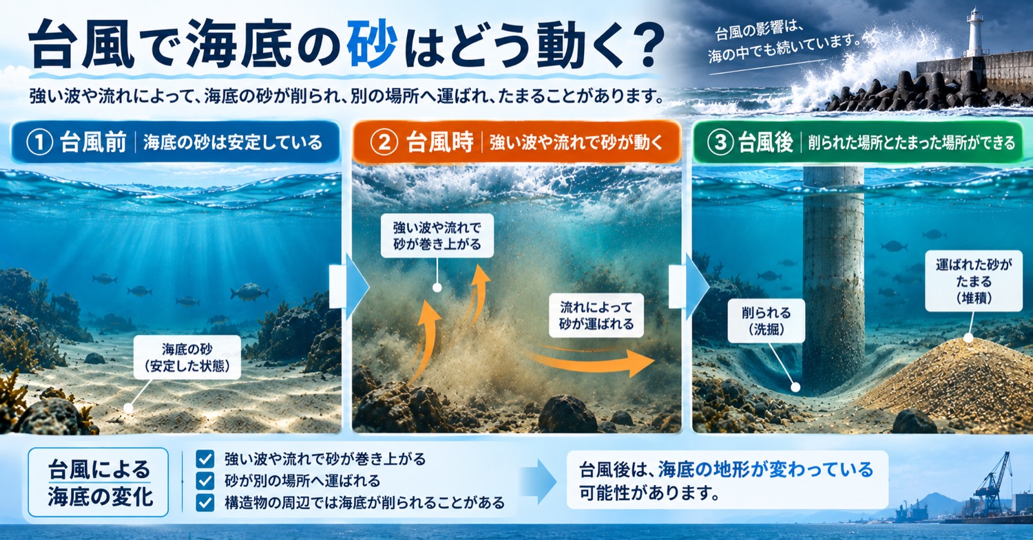 台風で海底の砂はどう動く？